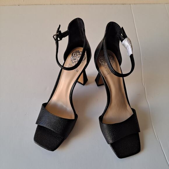 NWB Vince Camuto Reesera Leather Two Piece Heeled Sandals Black Womens Size 8.5 - Picture 5 of 14